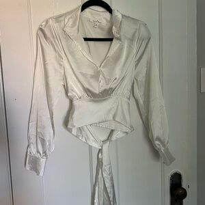 White Satin Wrap Blouse